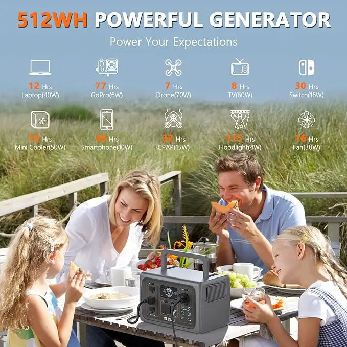 Portable Power Station 500W(Surge1000W) 512Wh Solar Generator with UPS Function 2.5Hrs Fast Charge 160000mAh Home Battery Backup