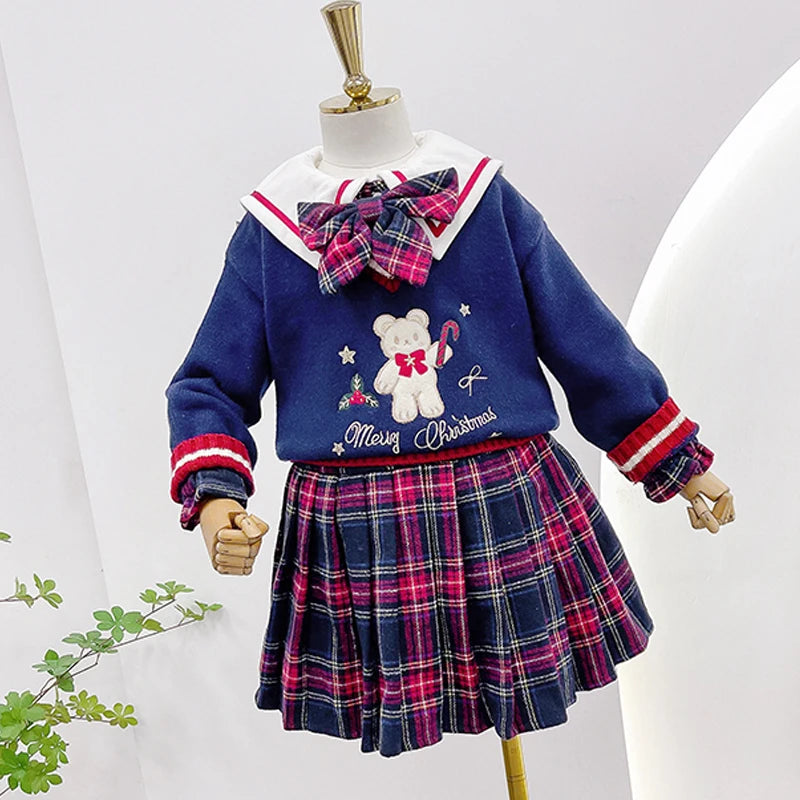 School Uniform for Teens School Uniform for Girls Children Costume Kids Suit Preppy Sweater Skirt Clothes for Girls 12 13 14