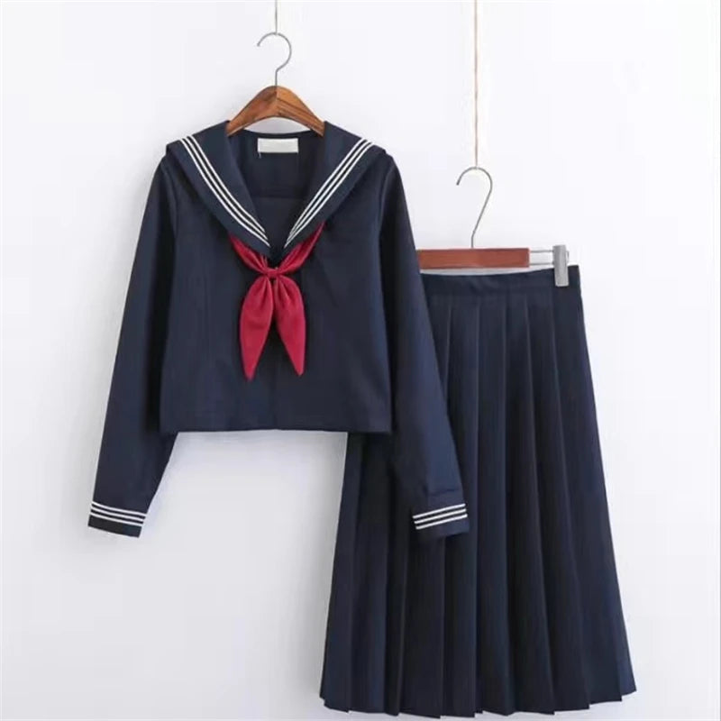 Basic style Japanese School Uniform College High School Girls Student Uniforms Sailor Suit White Tops Pleated Skirt Plus XXXXXL