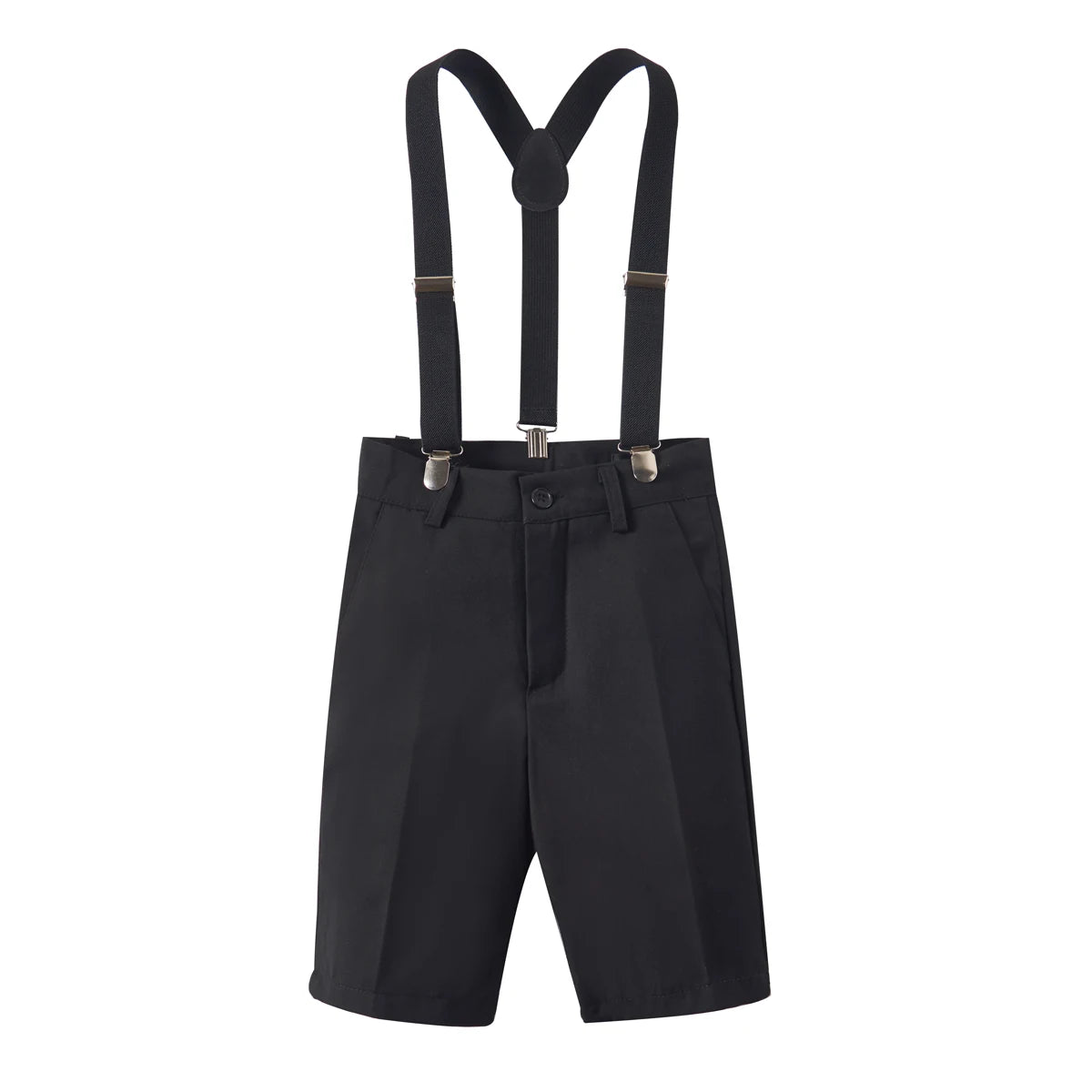 4pcs/set Boys' short Suit Set With short  Shirt , short Pants  Tie And Straps School Uniforms