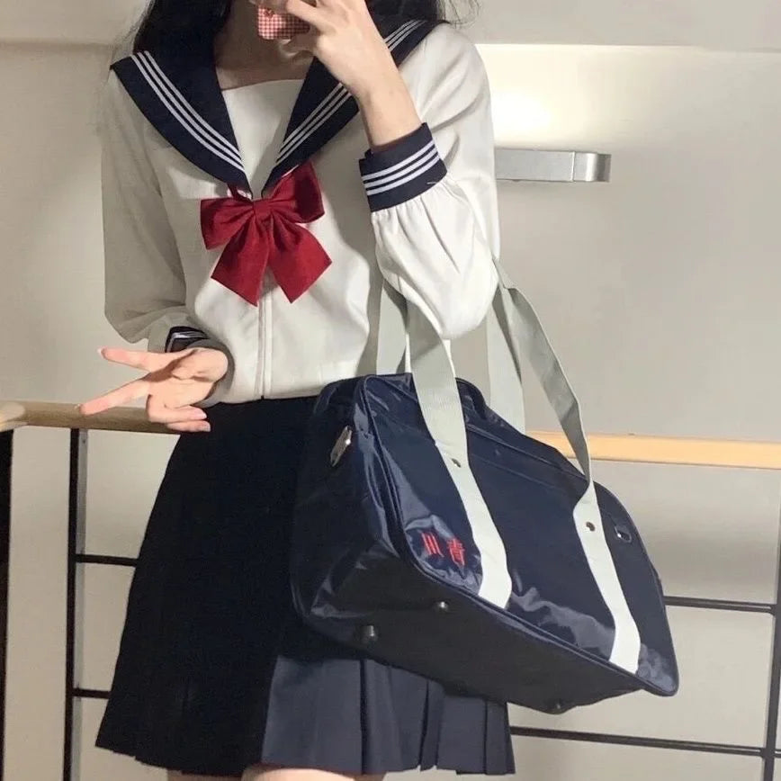 Japanese School Uniform Girl Jk Suit Sexy Spring and Autumn Red Tie White Three Basic Sailor Uniform Women Long Sleeve Suit