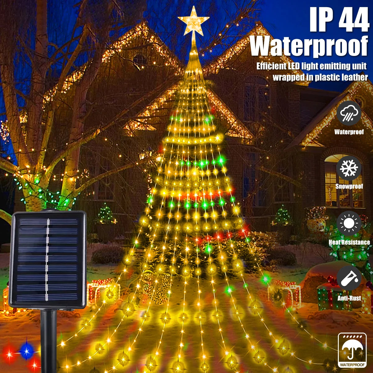 Solar Christmas Decoration Star String Lights 2/3M 8 Modes Waterfall Christmas Tree Fairy Lights for Outdoor Wedding Holiday