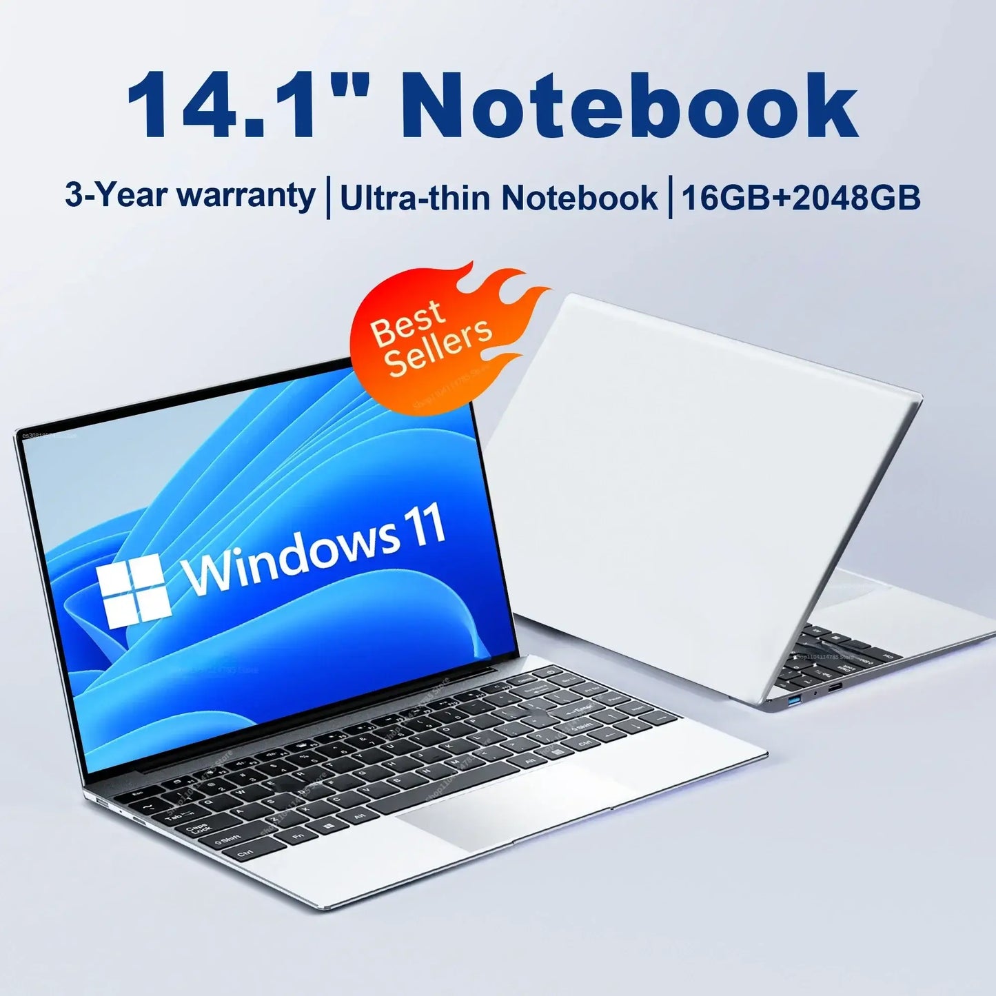 14.1" Ultra Slim Laptop 16GB RAM 2TB SSD Intel N3700 Notebook Gamer  1920*1080  Display Office Study Computer PC Windows 11 Pro