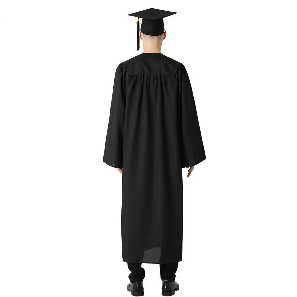 Bachelor Uniform with Hat V Neck Knee Length Long Sleeve Hidden Button Student Graduation Robe Doctor Master Graduation Clothes