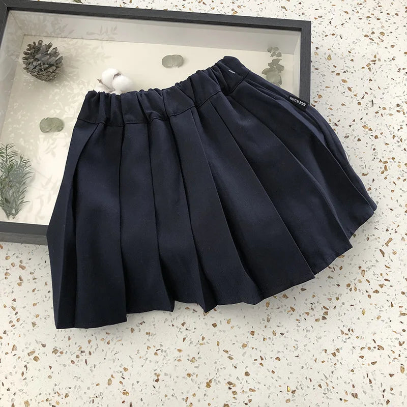 School Uniform Girls Sundress Children White Long Sleeve Blouse+sleeveless Dress 2 Piece Sets Baby Top Skirts Suit Kids Dresses