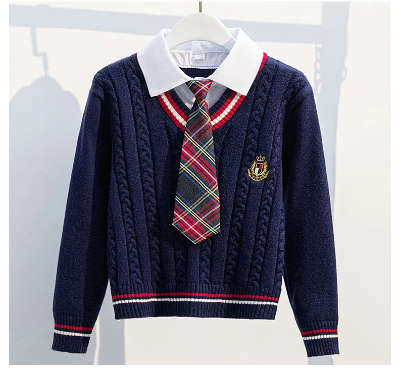 School Uniform for Teens School Uniform for Girls Children Costume Kids Suit Preppy Sweater Skirt Clothes for Girls 12 13 14