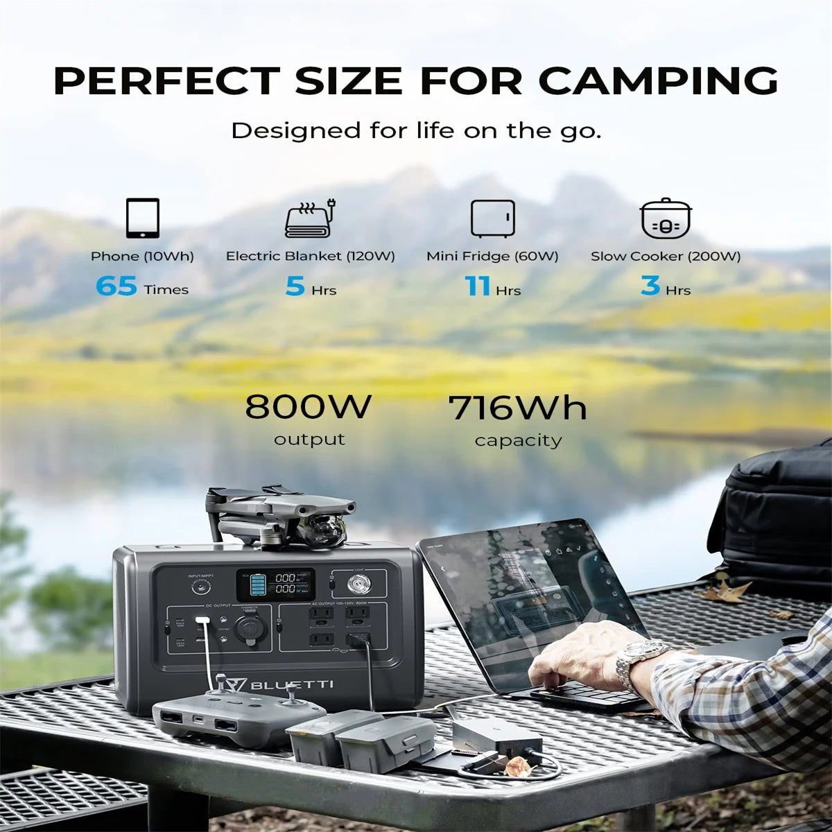 BLUETTI EB70 EB70S Portable Power Station 800W / 1000W 716Wh Solar Generator LiFePO4 Battery Backup For Camping Fishing Outdoor