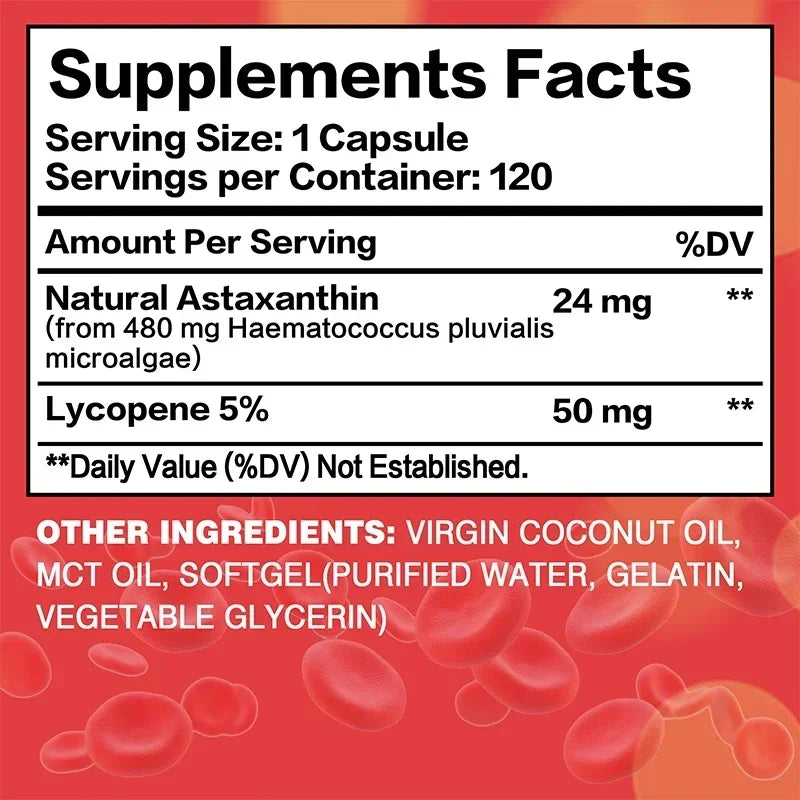 Astaxanthin + Lycopene Capsules - Antioxidant, Promotes Blood Circulation, Supports Heart, Joint and Vision Health, Non-GMO - MediaEclat.store