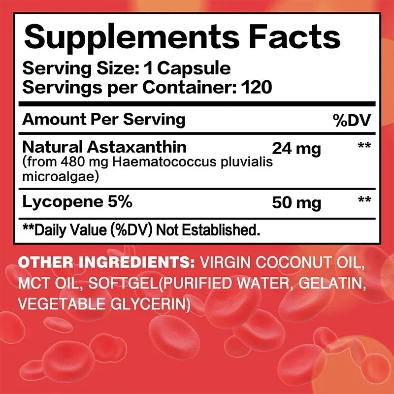 Astaxanthin + Lycopene Capsules - Antioxidant, Promotes Blood Circulation, Supports Heart, Joint and Vision Health, Non-GMO - MediaEclat.store