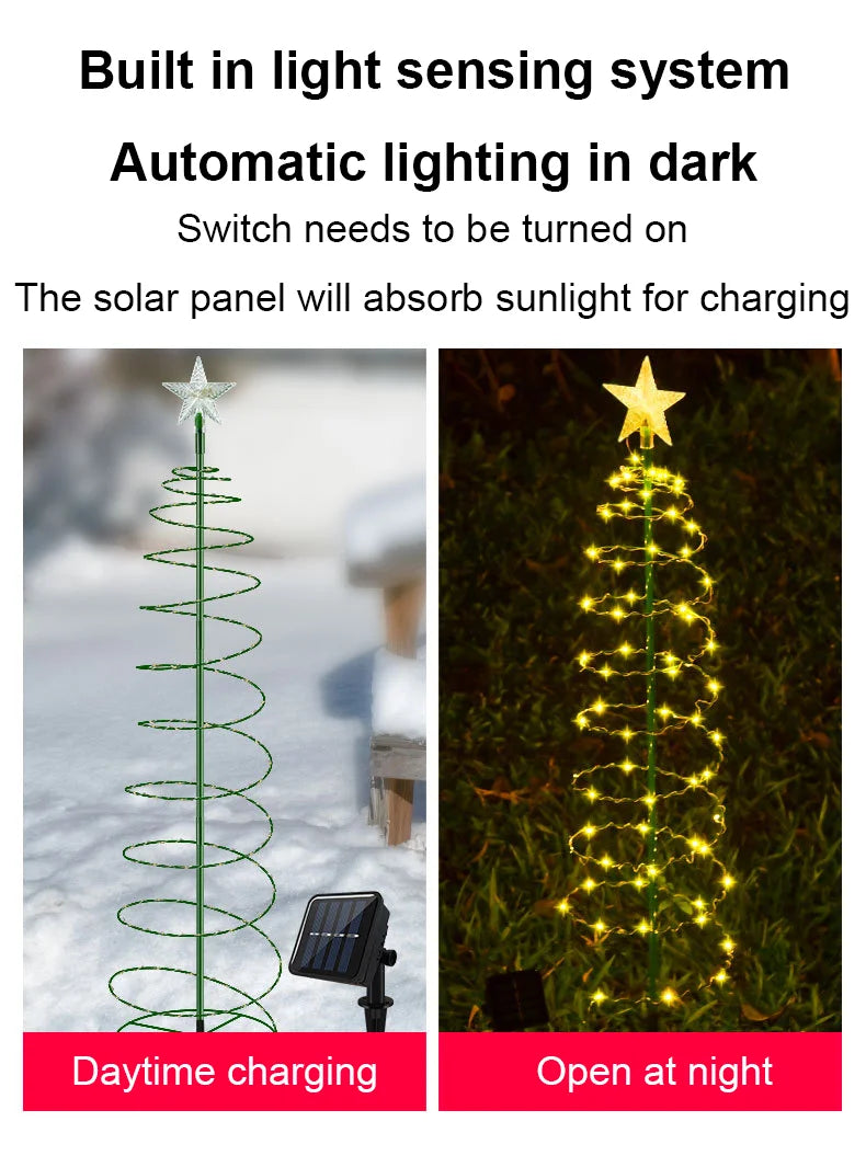 Solar Christmas Tree Lights Festive Dress Up Scene Layout Outdoor Garden Windproof IP65 Star Lights Decorative Lights