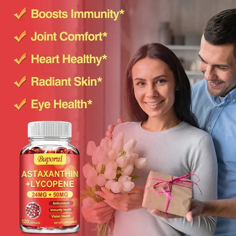 Astaxanthin + Lycopene Capsules - Antioxidant, Promotes Blood Circulation, Supports Heart, Joint and Vision Health, Non-GMO - MediaEclat.store