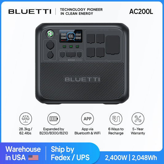 [US Plug] BLUETTI AC200L Portable Power Station 2400W 2048Wh LiFePO4 Battery Backup Solar Generator Camping Home Use Emergency