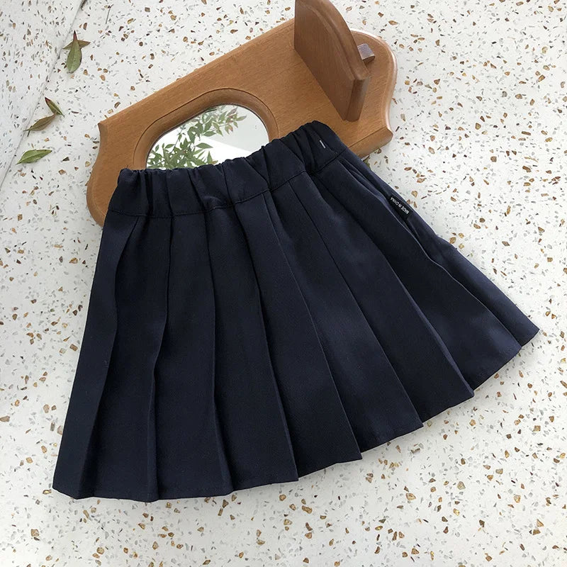 School Uniform Girls Sundress Children White Long Sleeve Blouse+sleeveless Dress 2 Piece Sets Baby Top Skirts Suit Kids Dresses