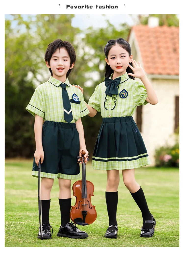 School Uniform Boy Girls Clothing Set Top And Bottom 2 Pieces Costume Suit Kids Child Stage Wear Performance Clothes Tracksuit