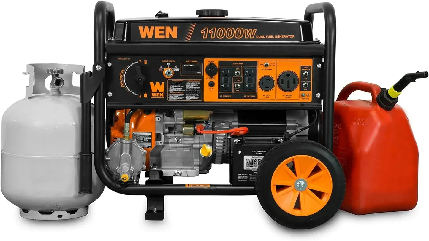 DF1100T 11,000-Watt 120V/240V Dual Fuel Portable Generator with Wheel Kit and Electric Start - CARB Compliant, Black