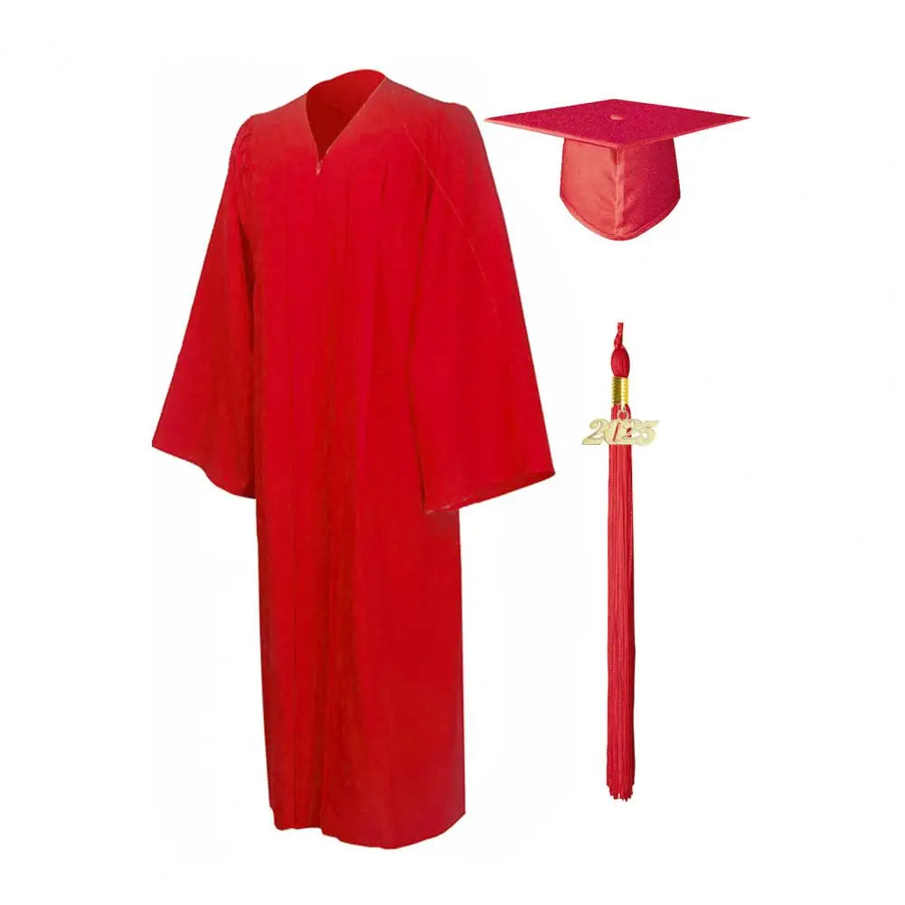 Bachelor Uniform with Hat V Neck Knee Length Long Sleeve Hidden Button Student Graduation Robe Doctor Master Graduation Clothes
