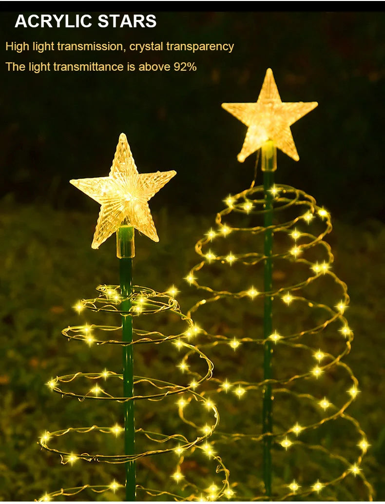 Solar Christmas Tree Lights Festive Dress Up Scene Layout Outdoor Garden Windproof IP65 Star Lights Decorative Lights