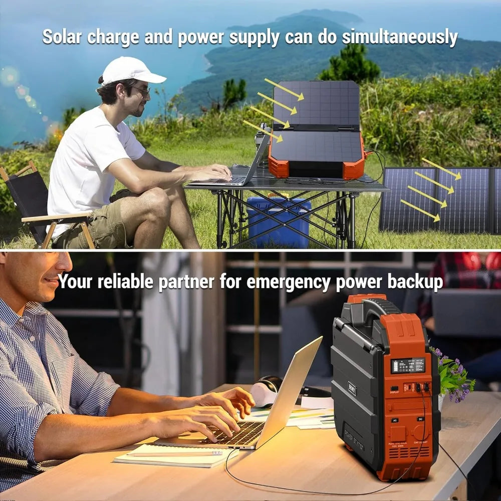 Portable Power Station with Built-in Solar Panel, 614WH/192000mAh LiFePO4 Battery Pack, 600W Solar Generator