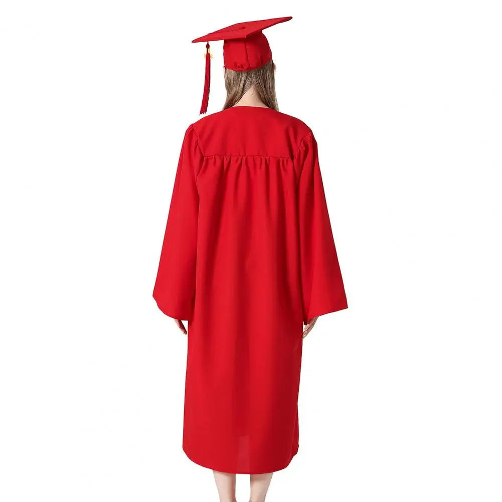 Bachelor Uniform with Hat V Neck Knee Length Long Sleeve Hidden Button Student Graduation Robe Doctor Master Graduation Clothes