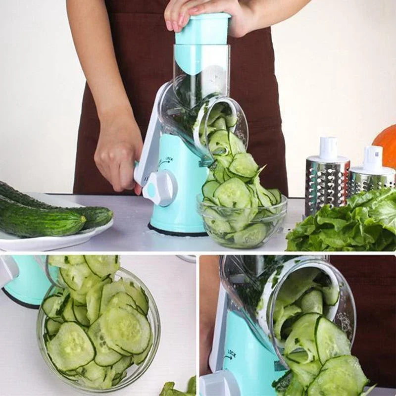 3-in-1 Manual Rotation Vegetable Fruit Slicer Round Cutter Potato Grater Spiralizer Vegetable Chopper Kitchen Home Tools