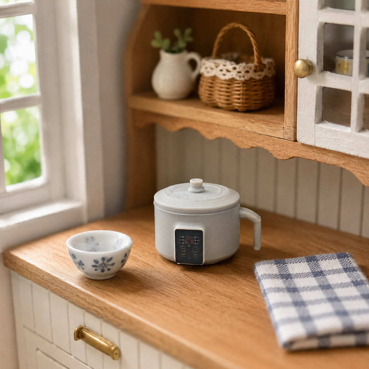 Miniature Electric Boiling Pot Model, with Digital Control Panel mini Slow Cooker, doll House Kitchen Simulation Kitchenware
