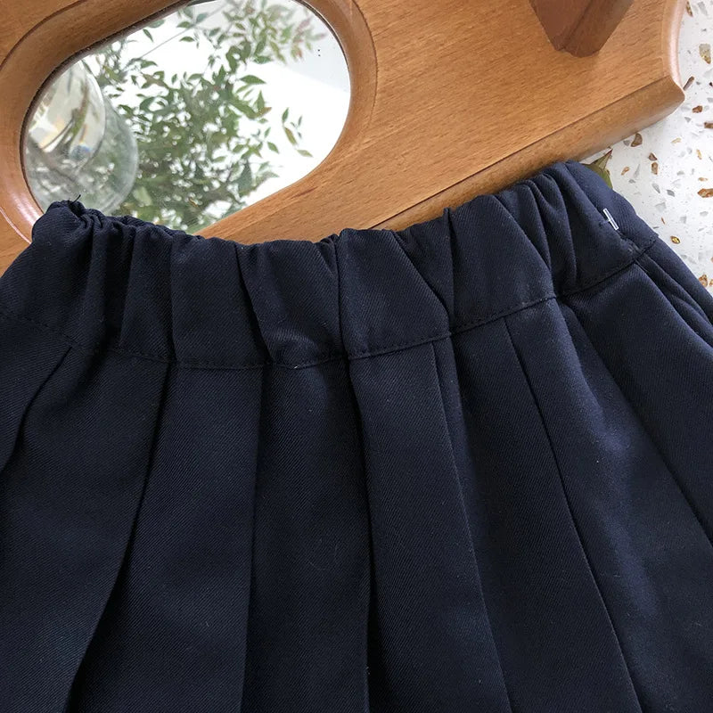 School Uniform Girls Sundress Children White Long Sleeve Blouse+sleeveless Dress 2 Piece Sets Baby Top Skirts Suit Kids Dresses