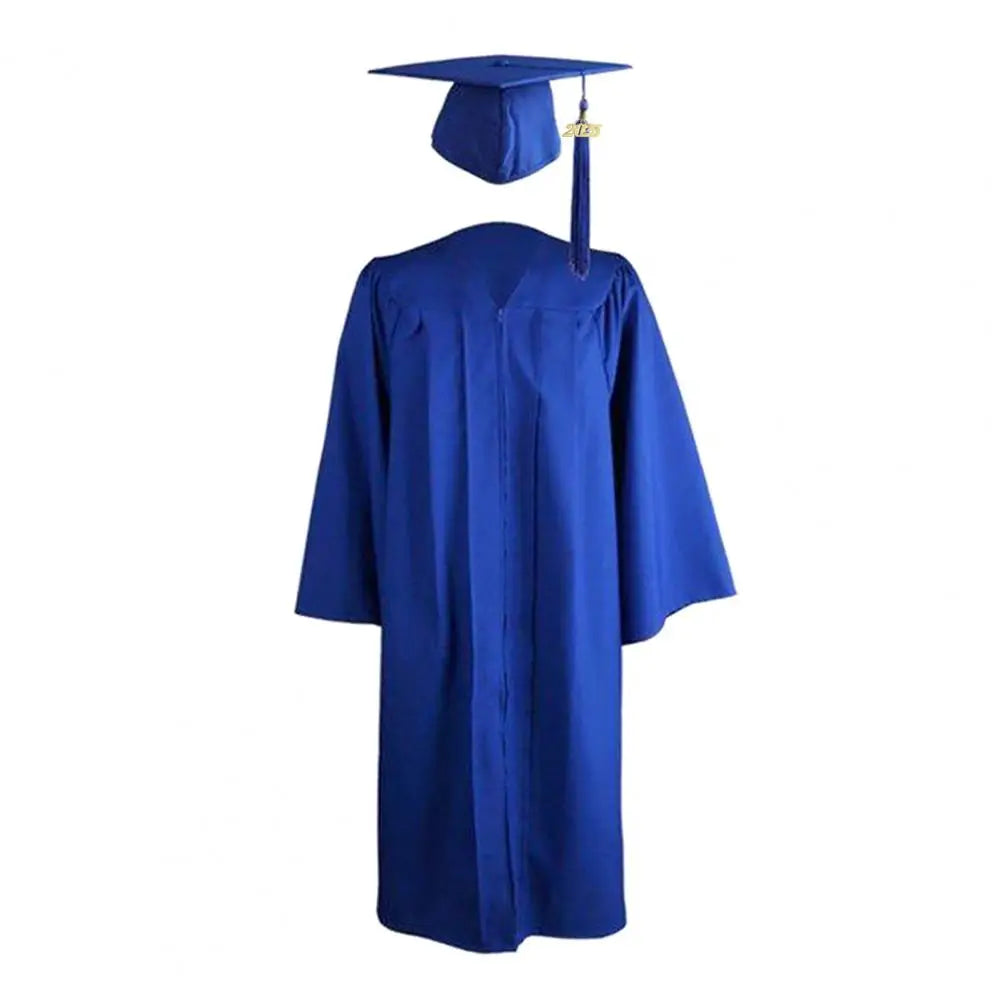 Bachelor Uniform with Hat V Neck Knee Length Long Sleeve Hidden Button Student Graduation Robe Doctor Master Graduation Clothes