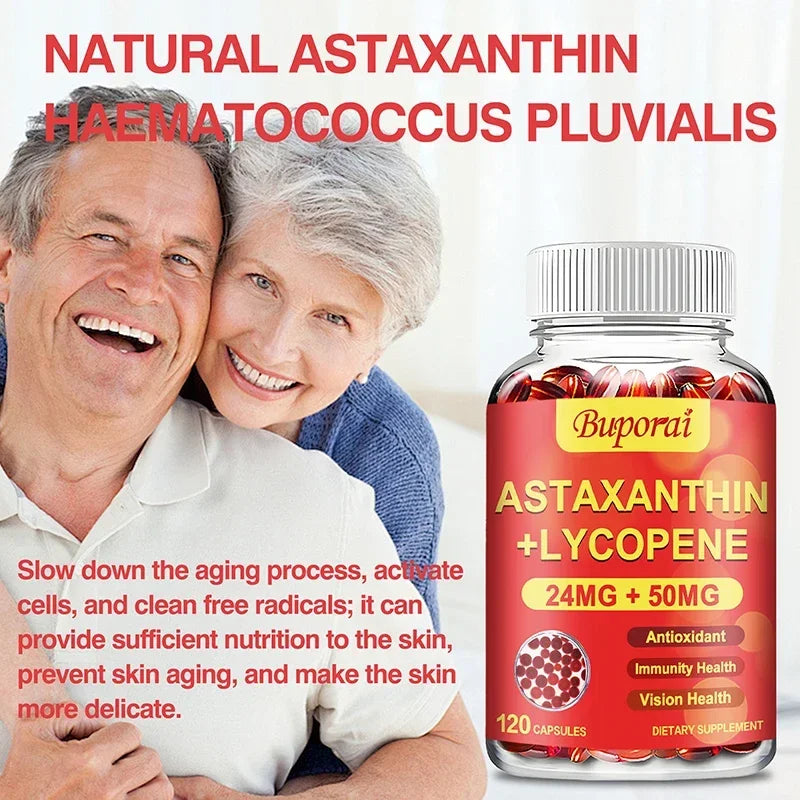Astaxanthin + Lycopene Capsules - Antioxidant, Promotes Blood Circulation, Supports Heart, Joint and Vision Health, Non-GMO - MediaEclat.store