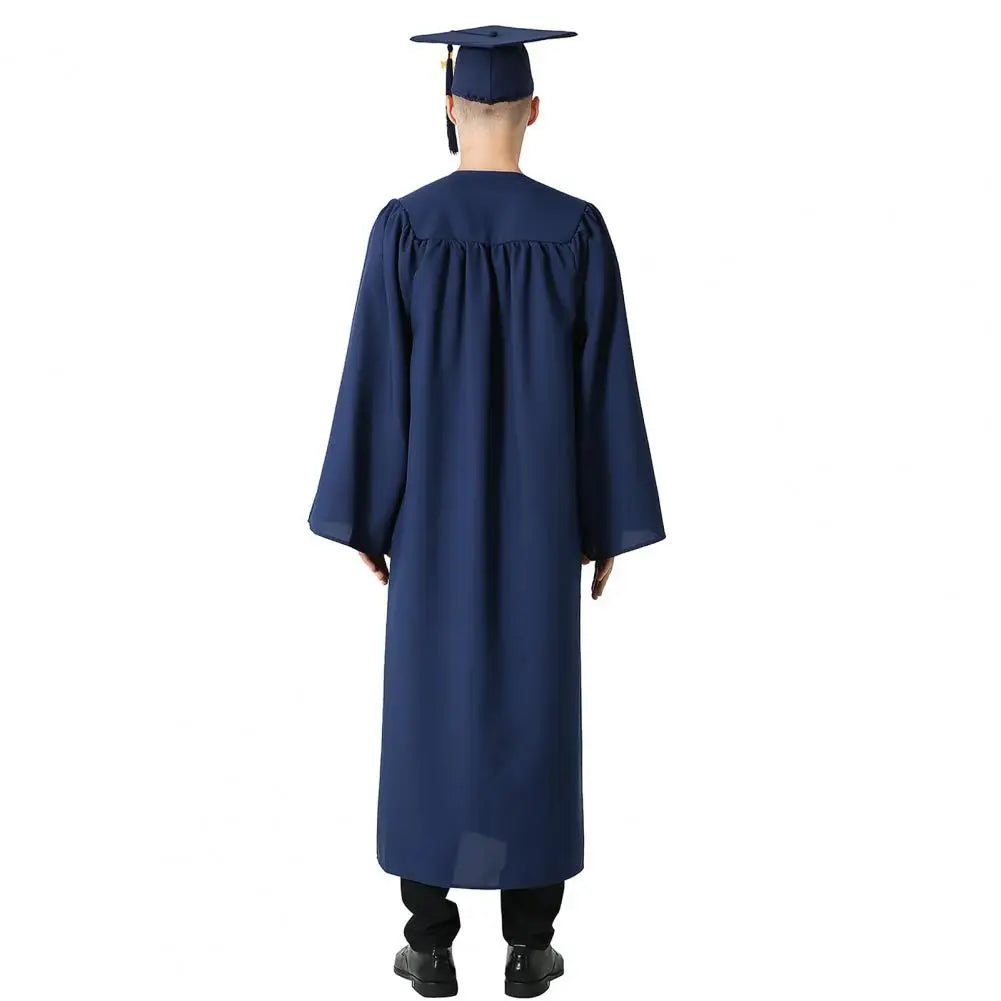 Bachelor Uniform with Hat V Neck Knee Length Long Sleeve Hidden Button Student Graduation Robe Doctor Master Graduation Clothes