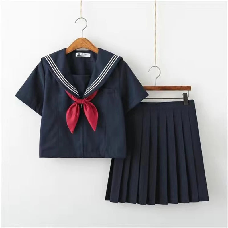 Basic style Japanese School Uniform College High School Girls Student Uniforms Sailor Suit White Tops Pleated Skirt Plus XXXXXL