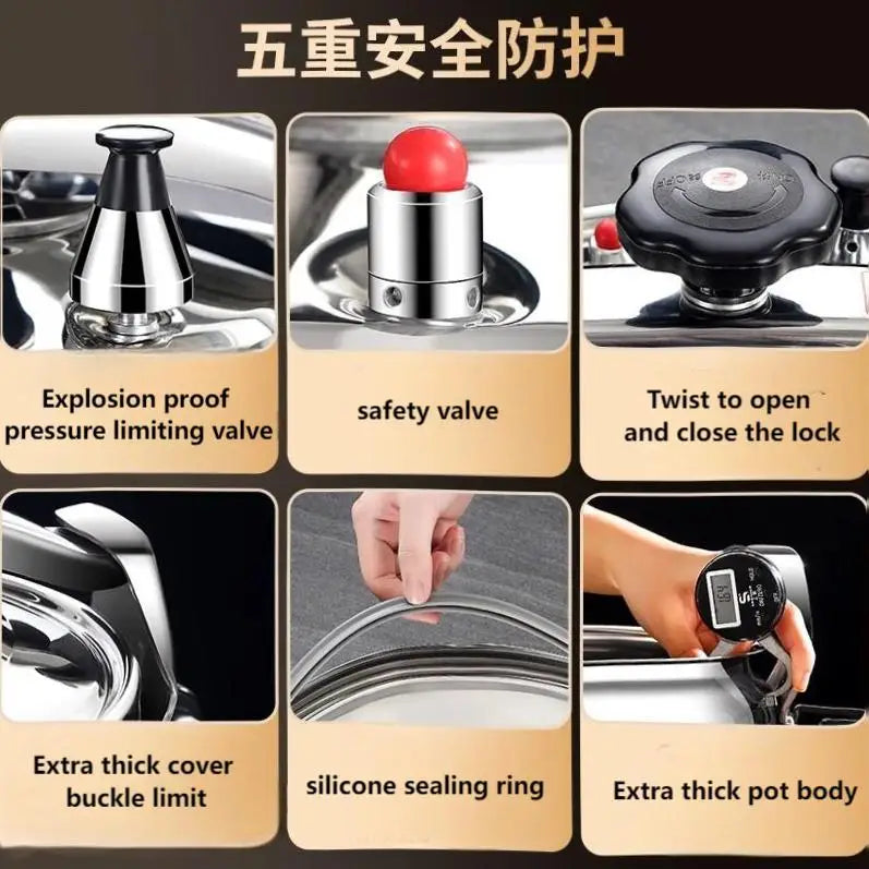 Korean Style Pressure Cooker - Explosion-Proof Stainless Steel Pot | For Induction/Gas Stoves, Restaurant & Home Use