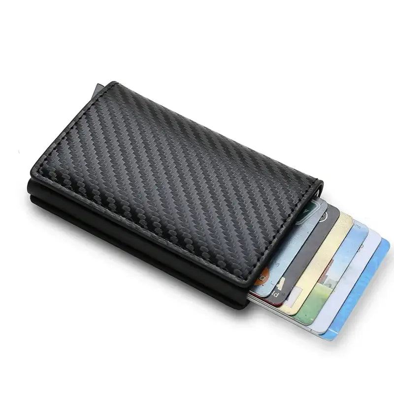 DIENQI Carbon Rfid Wallet Male Money Card Holder Pocket Mini Slim Wallet Women Men Smart Purses Automatic Pop Up Valet Walet