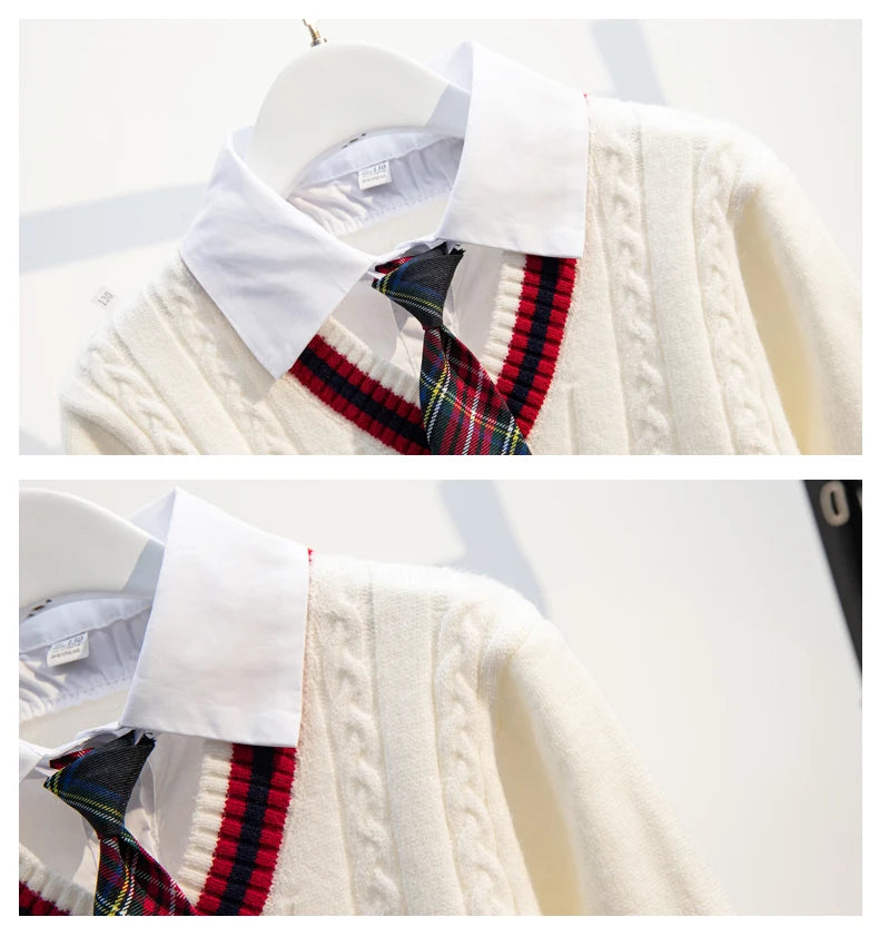 School Uniform for Teens School Uniform for Girls Children Costume Kids Suit Preppy Sweater Skirt Clothes for Girls 12 13 14