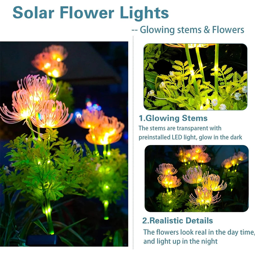 Solar Garden Lights, Solar Flowers Lights with Glowing Flowers & Stems with Upgraded Solar Panel for Garden, Yard Decor