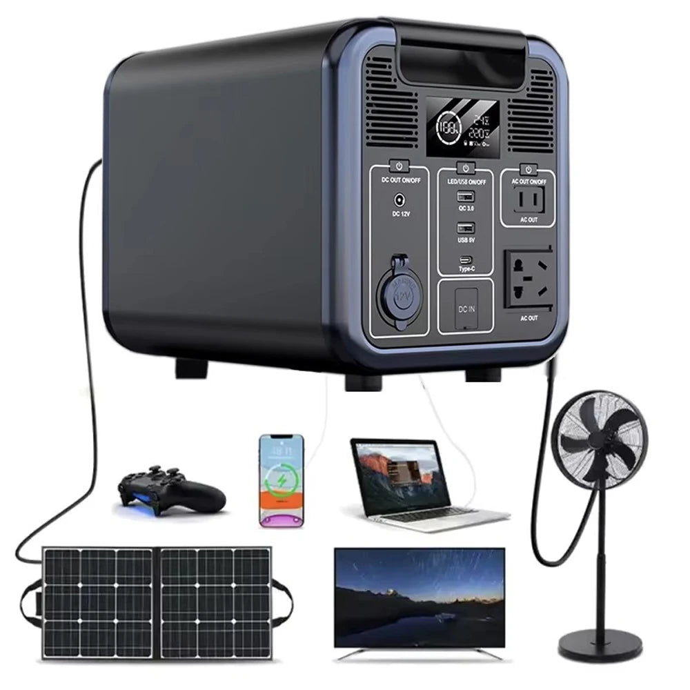 Portable Power Station LiFePO4 Iron Phosphate Peak 2000W 1280Wh Household Energy Storage Appliances Connected For Outdoor RV Use