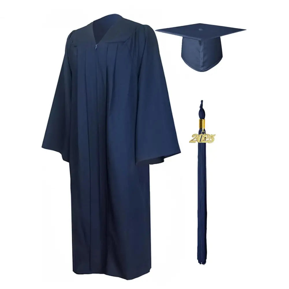 Bachelor Uniform with Hat V Neck Knee Length Long Sleeve Hidden Button Student Graduation Robe Doctor Master Graduation Clothes