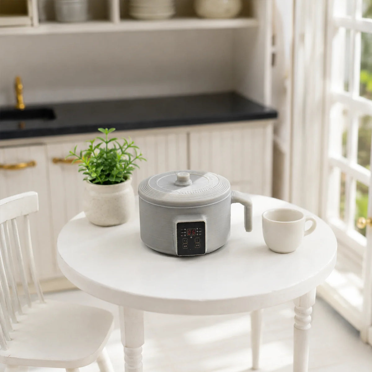Miniature Electric Boiling Pot Model, with Digital Control Panel mini Slow Cooker, doll House Kitchen Simulation Kitchenware
