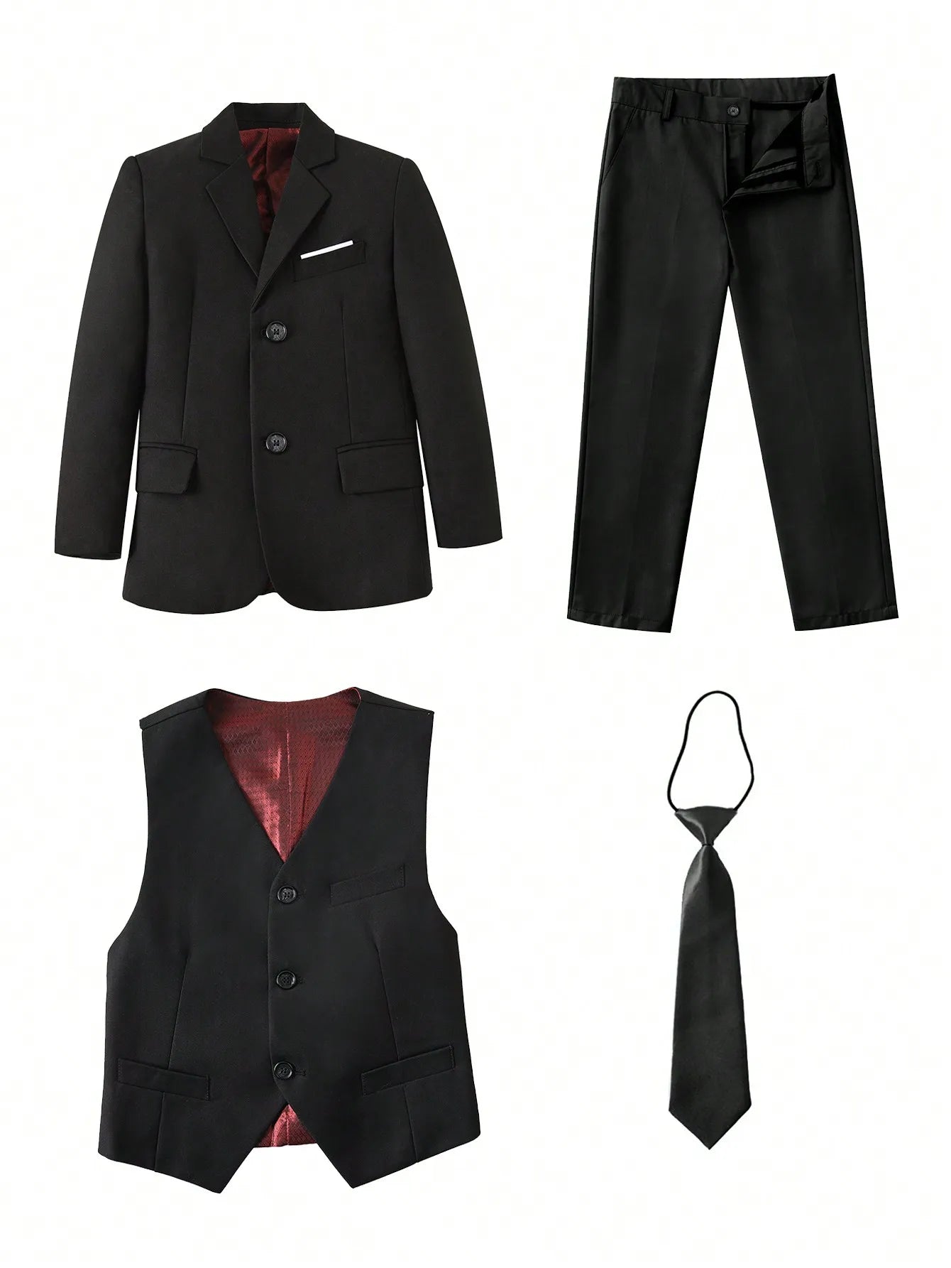 4pcs/set Boys' Suit Set With Pants, Vest, Tie And Jacket School Uniforms