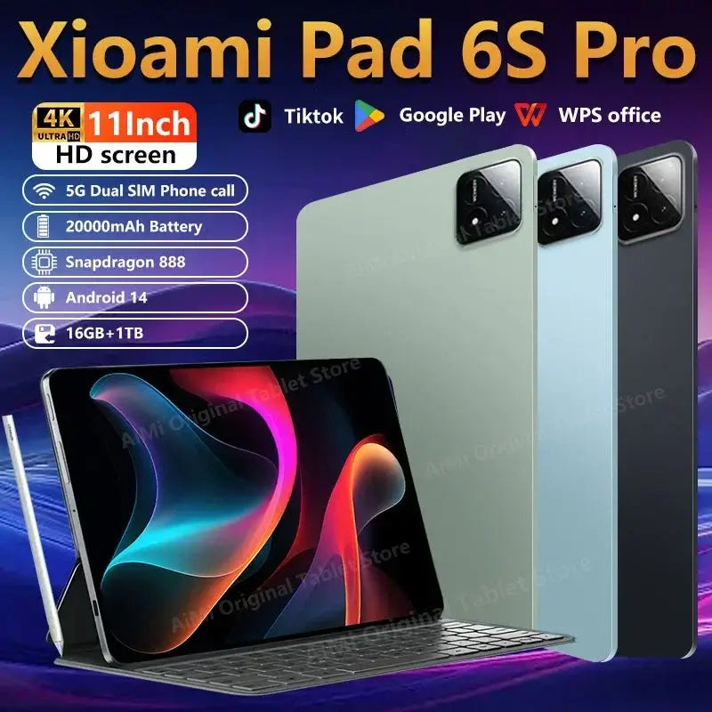 2024 Global Version Tablets PC Original Pad 6S Pro Snapdragon 888 Android 14 16GB+1TB Dual SIM Card 5G 11 inch WIFI HD 4K Mi Tab