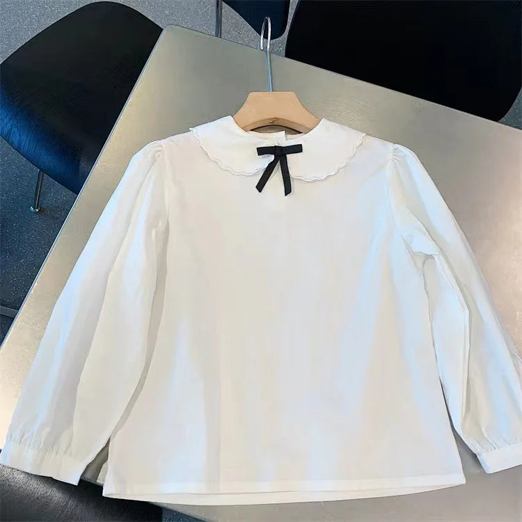 School Uniform Girls Sundress Children White Long Sleeve Blouse+sleeveless Dress 2 Piece Sets Baby Top Skirts Suit Kids Dresses