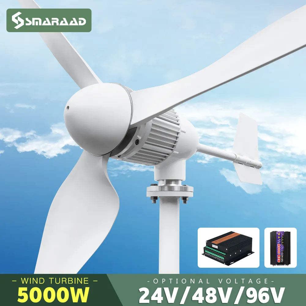 5000w 2kw Horizontal Wind Turbine Generator 96V 48V 24V Free Energy Magnetic Dynamo Strong Power 220v Inverter Output For Home