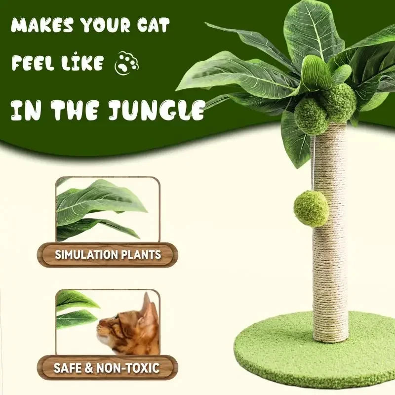 Cat Scratching Post with Hanging Balls, Natural Sisal Rope Scratch Post Tree Kitten Interactive Toy with Wooden Track Ball