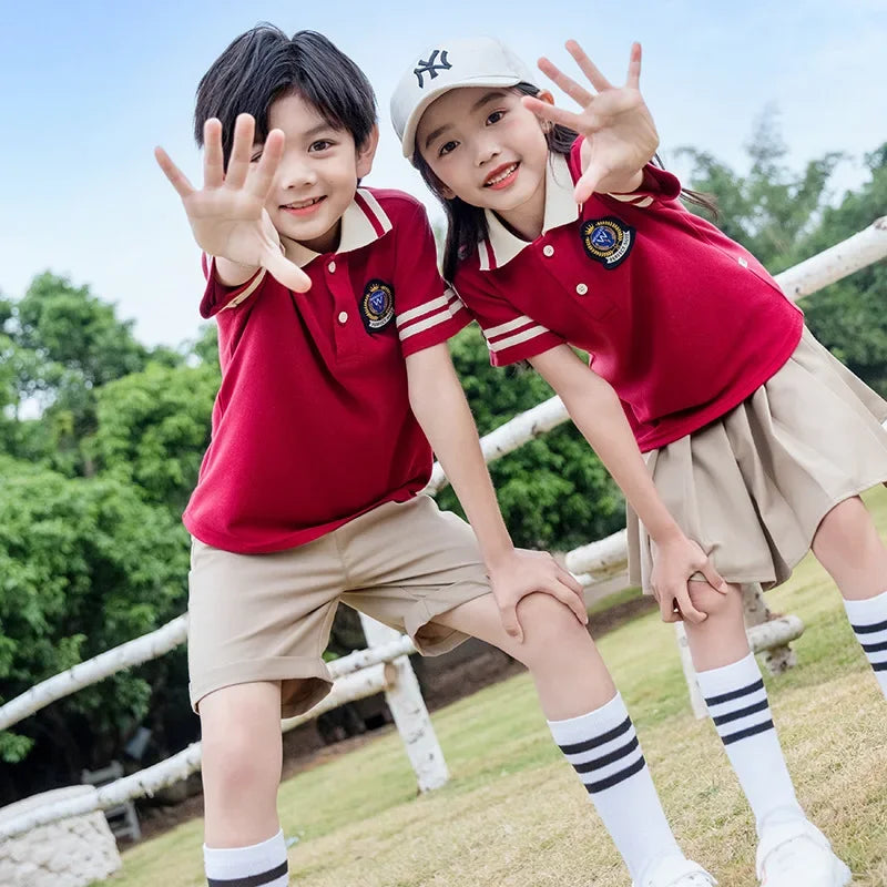 School Uniform T-shirt Short-sleeved Children's Sportswear Class Suits New Summer Three-piece Set Kindergarten Clothing