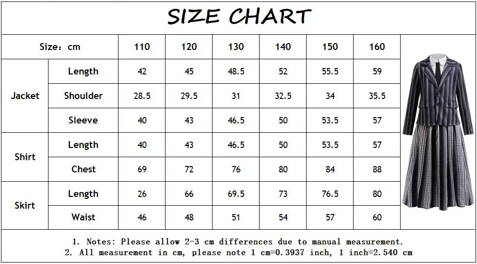 Wednesday 2 Same Style School Uniform Sets For Children Autumn Formal Skirt Suit Girl Clothes Outfits Halloween Cosplay Costume