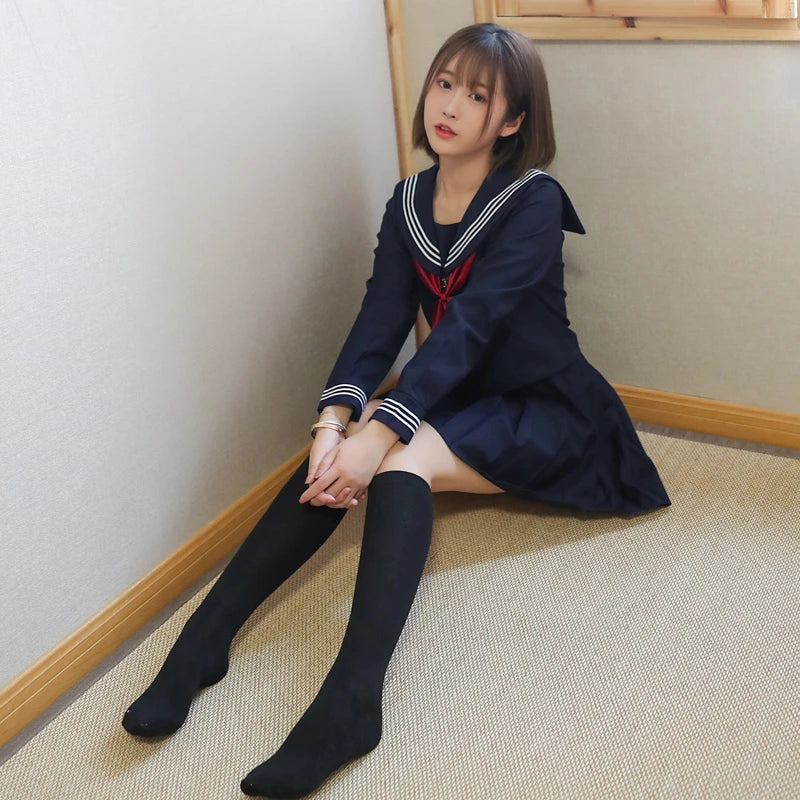 Basic style Japanese School Uniform College High School Girls Student Uniforms Sailor Suit White Tops Pleated Skirt Plus XXXXXL