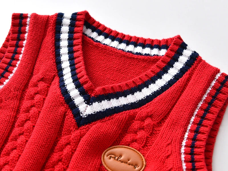 School Uniform Autumn Children's Vest Sweater Kids Knitted Pullover Outerwear Coat For Teen Boys Girls 2-6 Years Tops Waistcoat