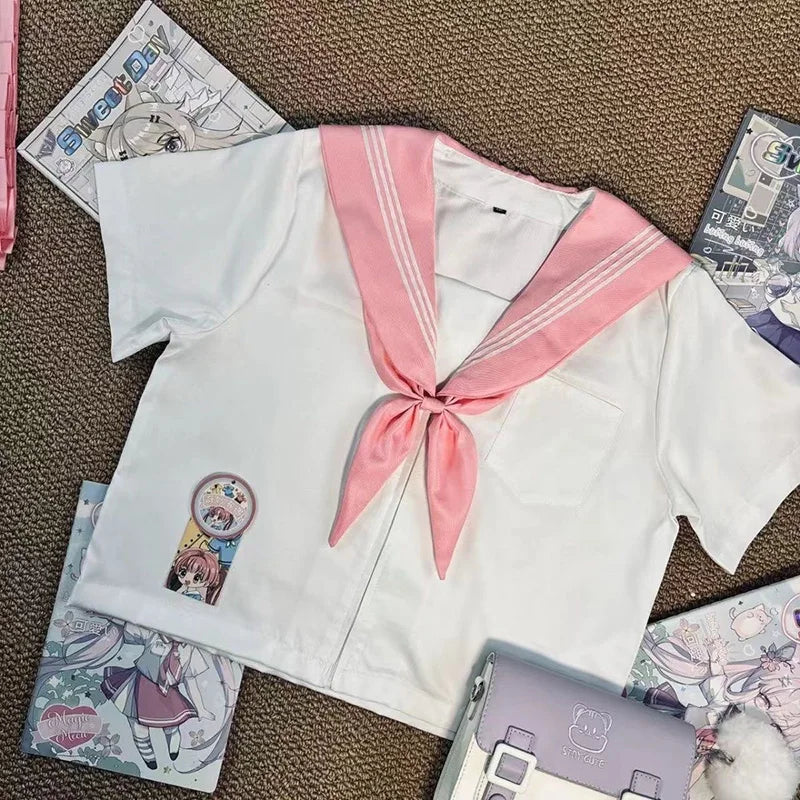 New Japanese School Uniform Girl Jk Suit Sexy Spring and Autumn Navy Pink Tie Cosplay Sailor Uniform Middle School Clothing