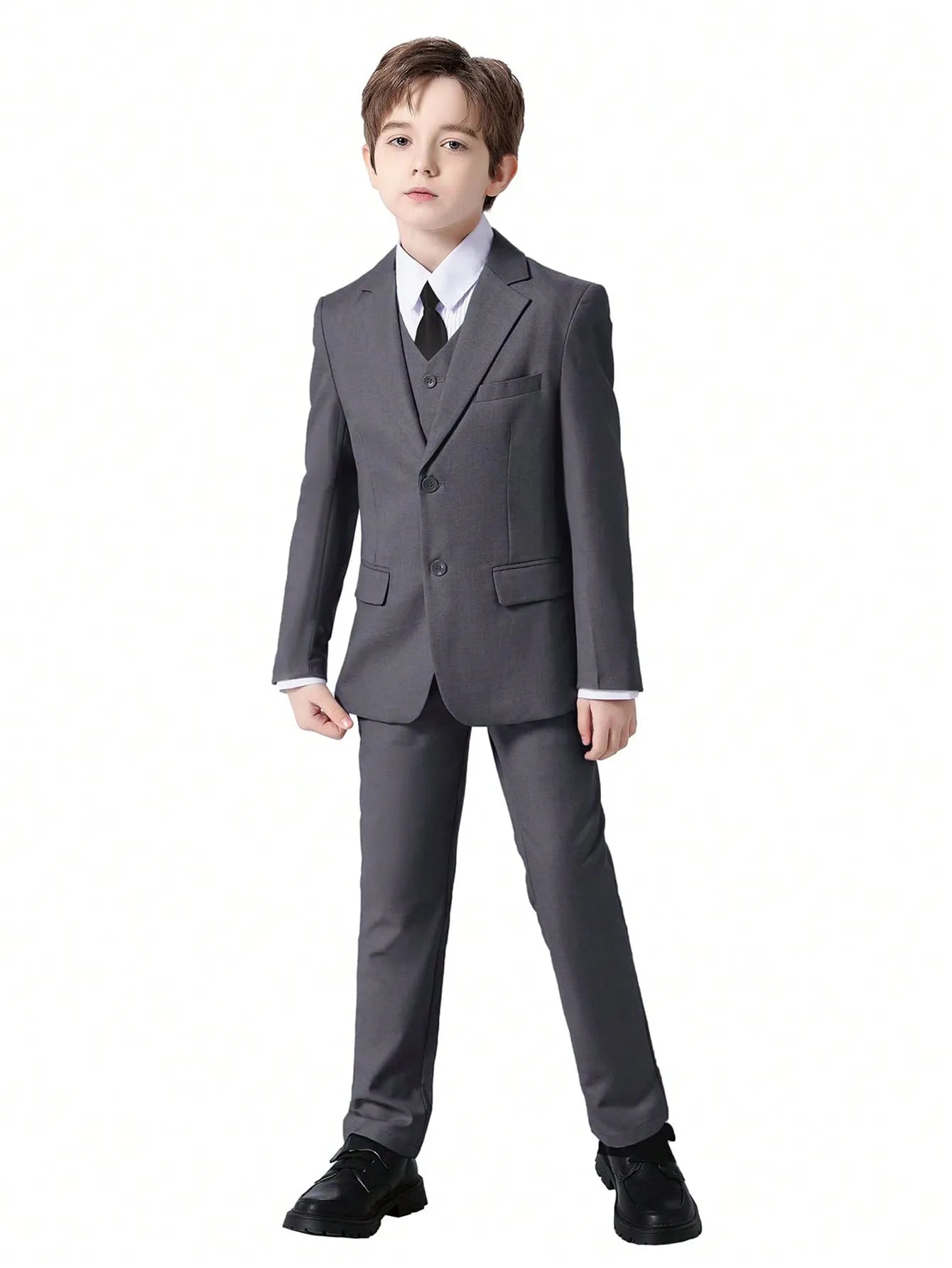 4pcs/set Boys' Suit Set With Pants, Vest, Tie And Jacket School Uniforms