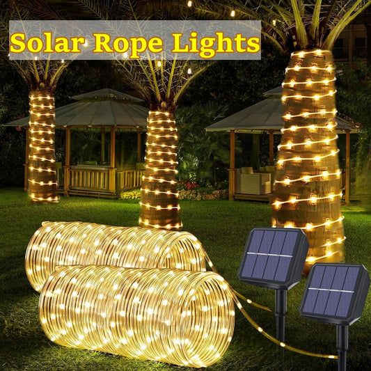 LED Solar Strip Rope Tube Fairy Light Solar Powered Garland String Light Christmas Decor for Outdoor Garden Lawn Tree Yard Fence
