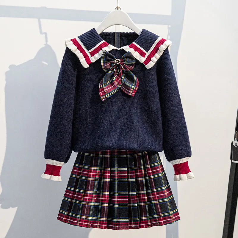 School Uniform for Teens School Uniform for Girls Children Costume Kids Suit Preppy Sweater Skirt Clothes for Girls 12 13 14